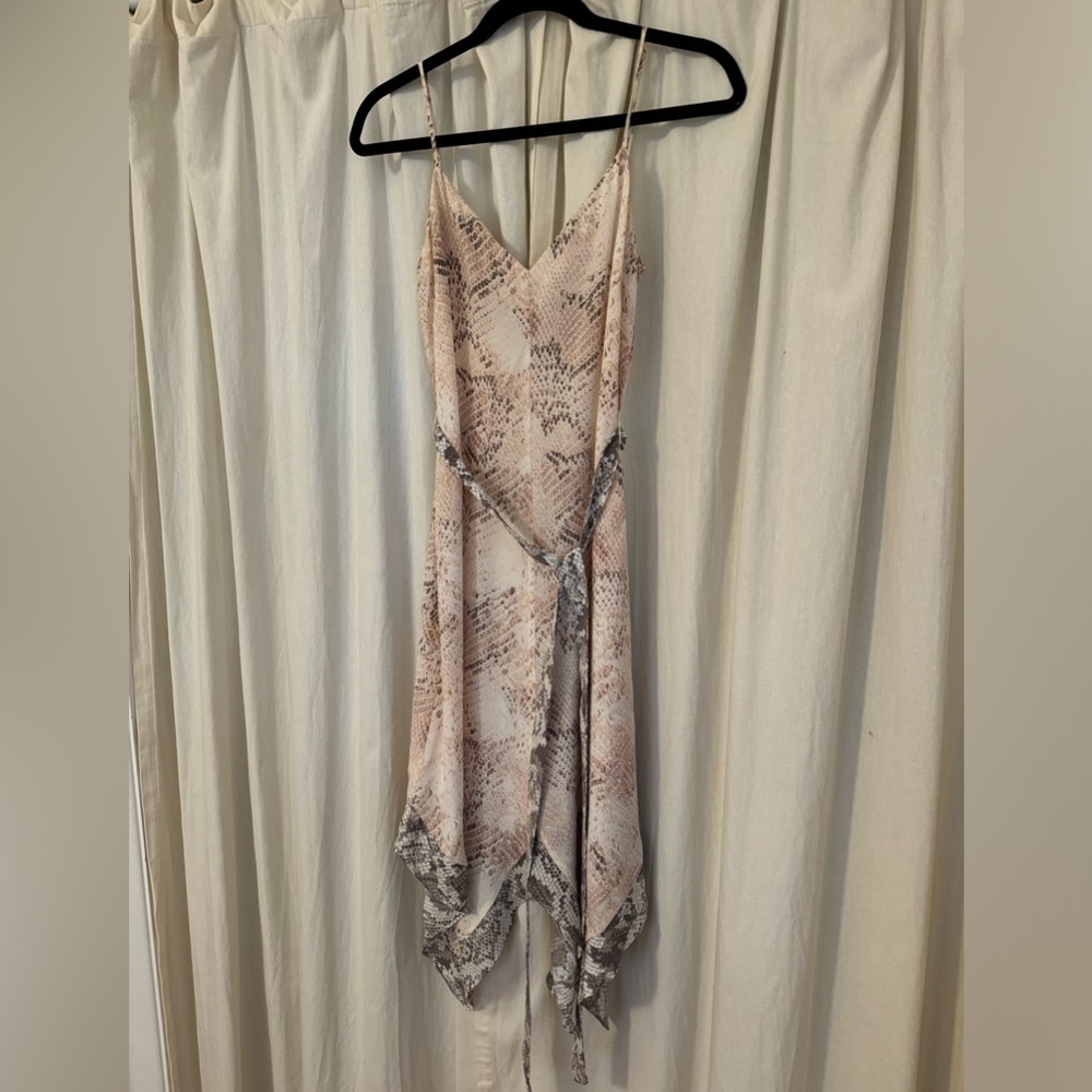 L'AGENCE Asymmetrical Snake Print Dress in Cream and Gray